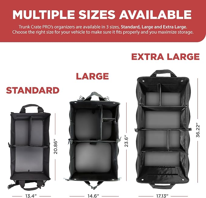 Car Trunk Organizer for SUV, Truck & Auto Cargo Storage, Foldable, Grey, XL | Fits Cars, SUVs & Trucks • 6 Adjustable Compartments • Non-Slip Base & Straps • XLCargo Storage • 11 Pockets • Travel Use