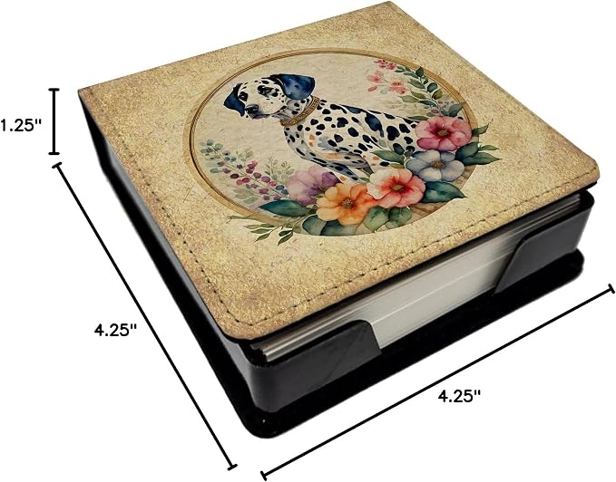 Caroline's Treasures Dalmatian and Flowers PU Leather Note Paper Holder with Artist-Designed Cover, Desk Accessory, Office Gift