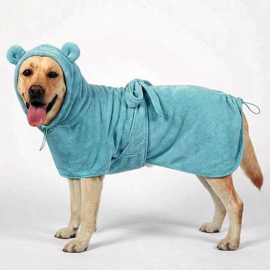 Medium to Large Size Dog Bathrobe, Quick Drying Super Absorbent, Warm Dog Towels, Adjustable Hoodies and Belts for Dog Bath Products (Blue, 3XL-Fit for 28 to 45 pounds)