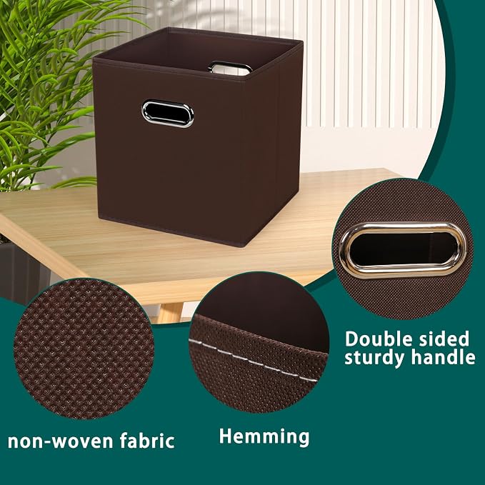 Black Foldable Storage Cubes Bins, Fabric Storage Box Cubes Organizer Baskets with Dual Handles for Home Organizer,Set of 6,(Coffee)
