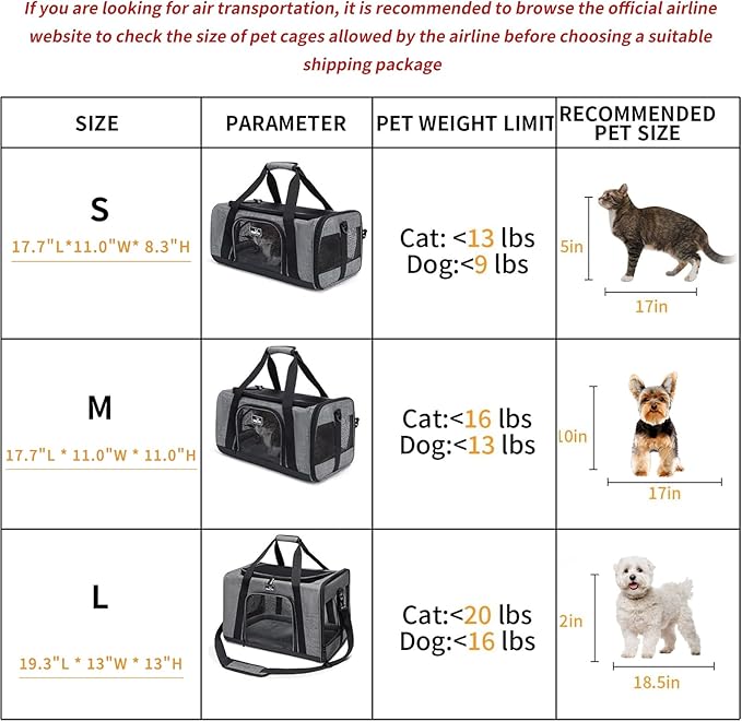 Wakytu Cat Carrier Soft for Medium or Large Cats for Car Travel Camping | dog carriers for small dogs,3 entrances & 5 vents, waterproof rip-stop, anti-escape locks, padded strap