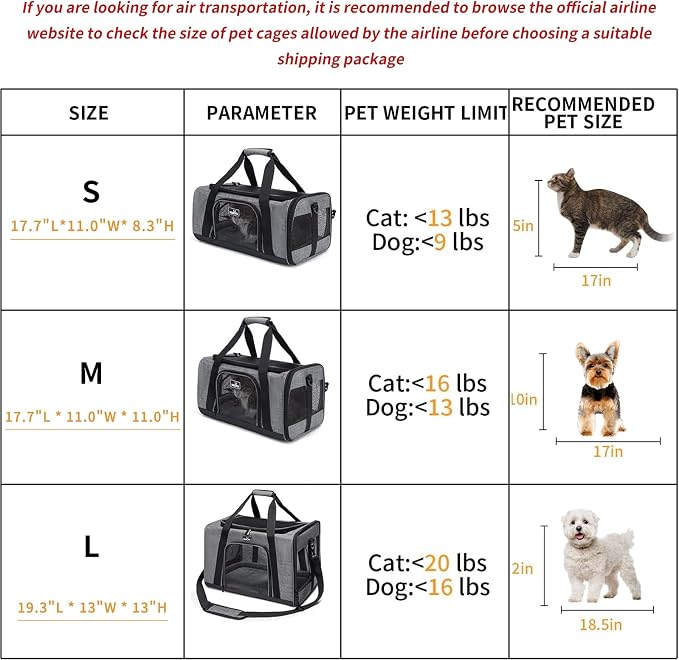 Wakytu TSA Approved Pet Carrier for Small Cats and Dogs,17.7x11x8.3, Black | 3 entrances & 5 vents, waterproof rip-stop, anti-escape locks, padded strap,plane underseat,cat dog carrier