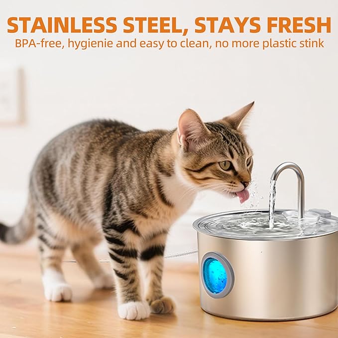 3.2L Cat Water Fountain Stainless Steel with 13 Filters Automatic Pet Water Fountain for Cats/Dogs Indoor Ultra Quiet Metal Cat Fountains for Drinking Kitty Watering Supplies for Animals