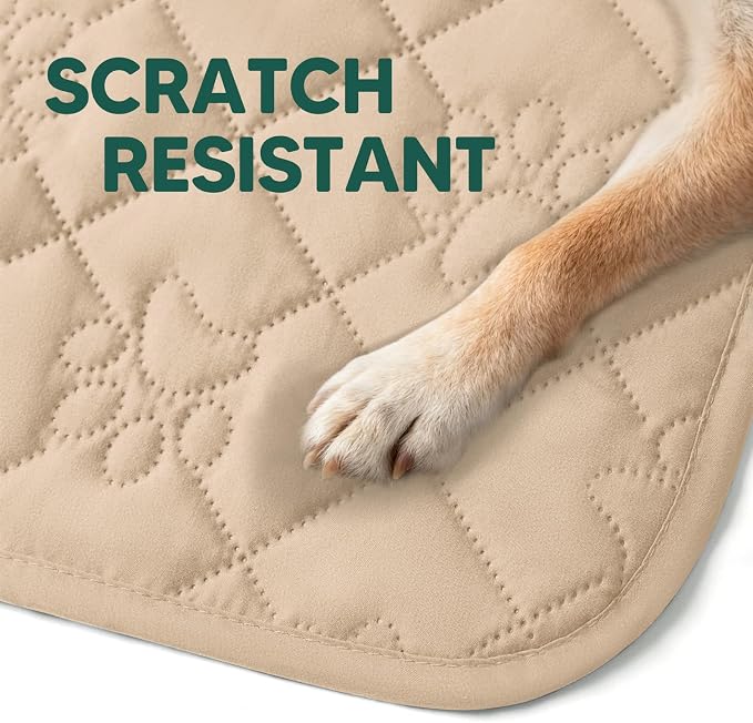 PAWFINITY Waterproof Couch Covers for Dogs, Pet Blanket for Sofa Washable | Paw Print Quilted, Hair Resistant, Anti Cat Scratch, Pee Proof Furniture Protector for 3 Seat Sofa and Bed, 30x80 Inch, Beige