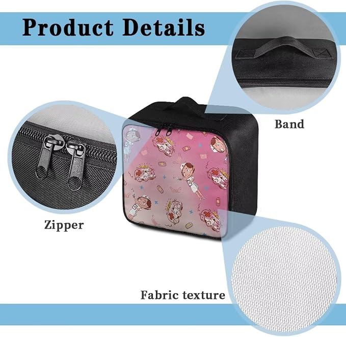 Cute Small First Aid Kit Travel Bag Empty Nurse Gril Medical Bag Empty Travel Medicine Kit Bag Pattern Medical Equipment Bag for Home Outdoor Travel Camping Hiking Pink