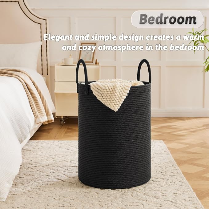 Artfeel Laundry Basket,Woven Cotton Rope Laundry Hamper,80L for Decorative Storage of Dirty Clothes,Toys and Blankets in Bathroom,Baby Room and Living Room