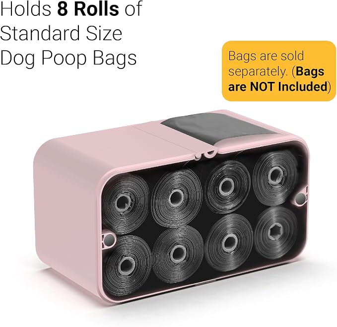 SVD.PET Dog Poop Bag Dispenser, Wall Mount Waste Bag Dispenser, Holds 8 Rolls of Waste Bags, Indoor/Outdoor Wall mount or Place on the Table (Pink, Dispenser only)