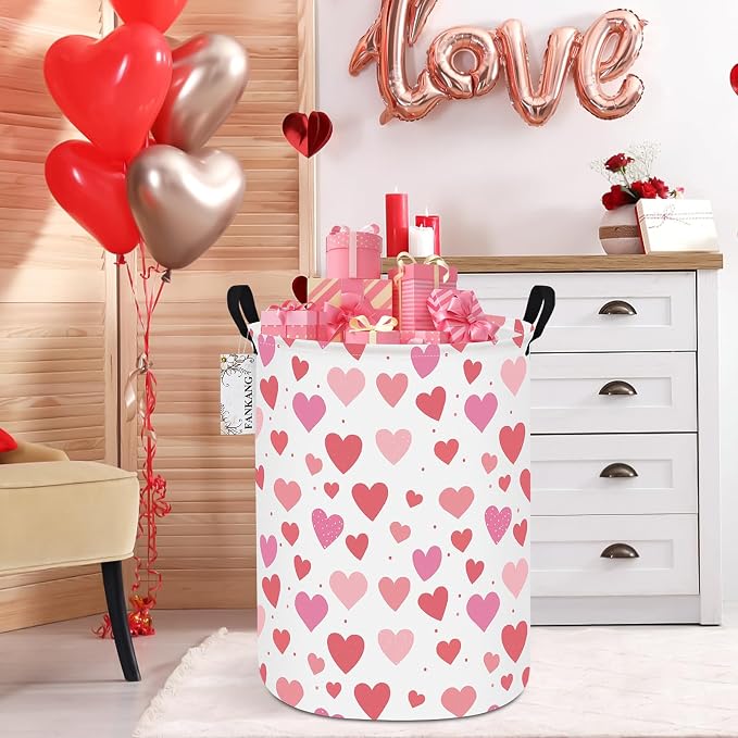 Storage Bin Foldable Nursery Organizer Basket Hearts | Foldable with Waterproof PE Coating Organizer Bin for Kids Boys and Girls,Office,Bedroom,Clothes