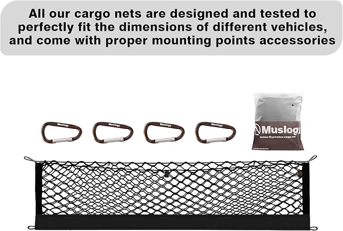 Muslogy Cargo Net for Hyundai Santa Cruz 2022-2026 Accessories | Custom Fit, Truck Bed Storage Organizer Net for Pickup Truck Bed Divider, Heavy Duty Carabiners, Night Visible Grab Handle