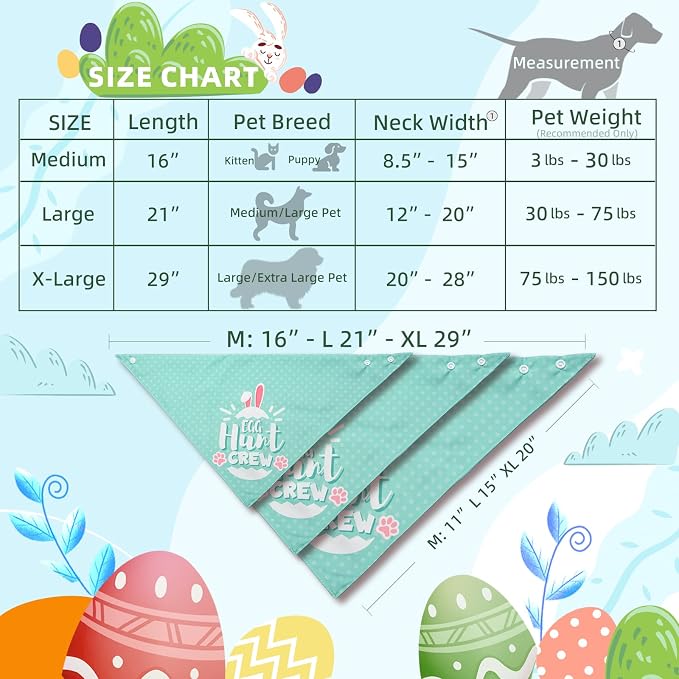 Easter 2-in-1 Dog Bandanas with Cute Egg Hunt Crew & Security Roles for Easter Game, Mint Green Pet Holiday Costumes Scarf with Snap Button, Large to Giant Breeds (75lbs+)