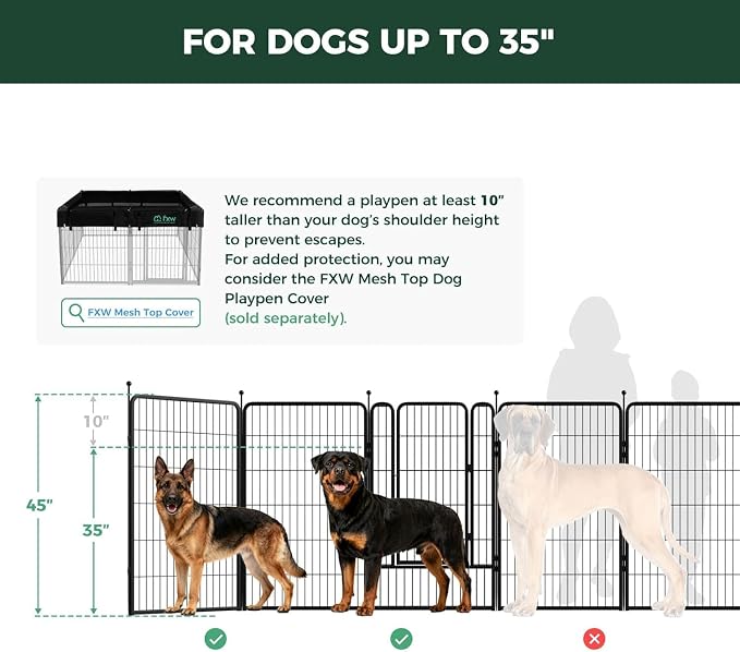 FXW Rollick Dog Playpen with Divider Connectors, 45" H, 16 Panels | Heavy-Duty & Easy setup Play Area, Two-Zone Layout, Indoor & Yard, For Large Dogs, Patented