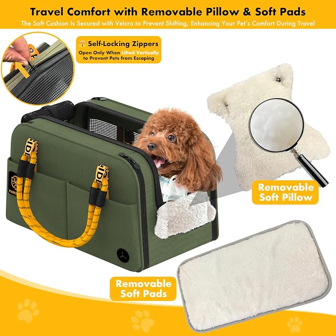 PAWZIDEA Center Console Dog Car Seat, Secure Straps & Anti Slip, Up to 12lb | Enclosed Small Dog Armrest Booster Car Seats, Anti-Collapse Portable Pet Carrier Soft-Sided, Removable Pillow &Storage Pocket