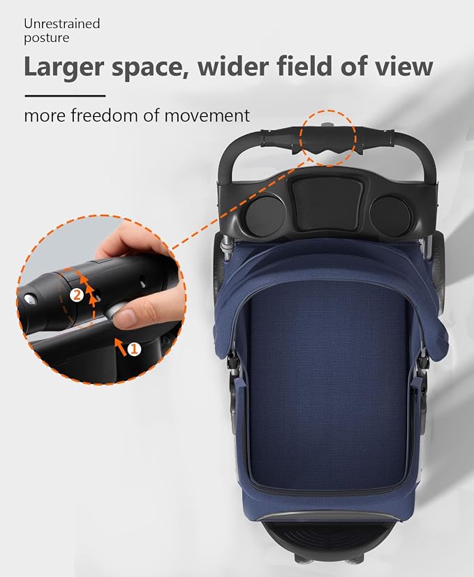 OS MOTOR 3 Wheels Pet Stroller for Small Medium Pets, Navy Blue | Foldable Carrier Jogger, Rear Wheel Breaks, Storage Basket, Visible Mesh Weather Cover, Portable, Dog, Cat, Puppy, Kitty