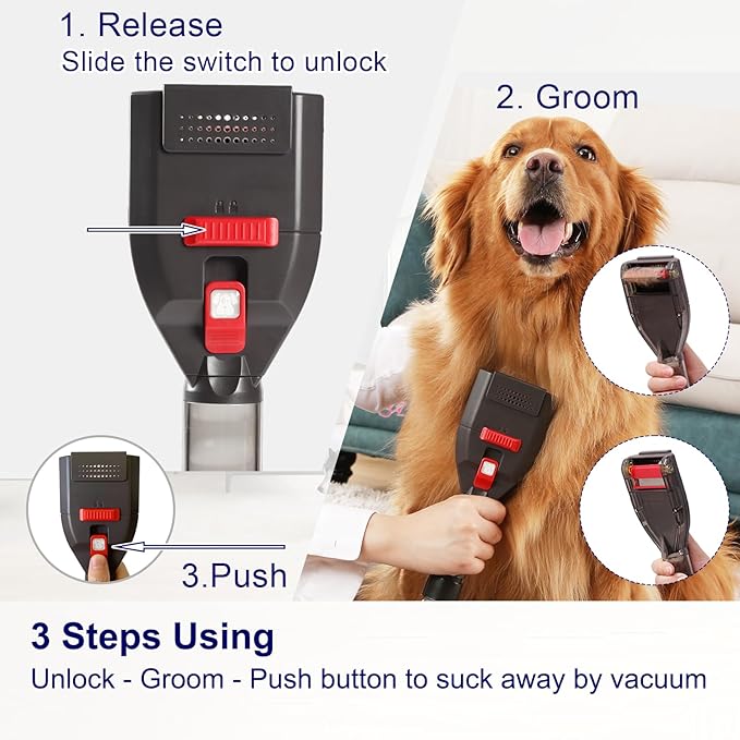 Dog Hair Vacuum Attachment for Dyson Vacuums, Pet Grooming Tool with Extension Hose and Adapter, Compatible with V6 V7 V8 V10 V11 V12 V15 Gen5 Animal Ball Upright Canister Cordless Stick Models