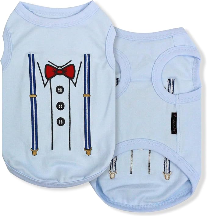Parisian Pet Dog Shirt – 100% Cotton Bow Tie Shirts for Small Dogs – Sleeveless Puppy Clothes – Lightweight and Breathable Pet Apparel – Formal Tuxedo Boy Dog Clothes - Stretchy T Shirts for Dogs