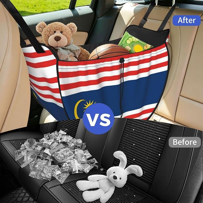 Kuala Lumpur Flag Car Seat Organizer-Backseat Storage Bag for Travel | Waterproof Durable. Holds Snacks Gear Essentials. Fits Most Cars.
