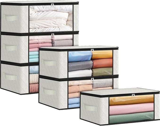 35L Closet Organizers, Foldable Under Bed Storage Containers | Storage Bags with Zippers,Window and Handles for Organizing Bedroom, Closet, Clothing,Organization with Handle