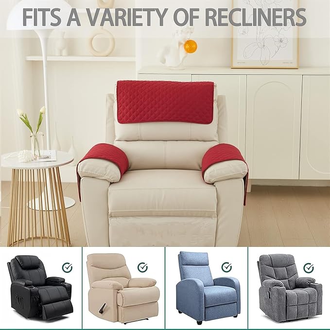 Armrest Covers Armchair Slipcover, Couch Arm Covers Recliner Covers with Storage Pockets Armrest Protector for Chair Sofa(Red,2 Seat | 4 Piece Set)