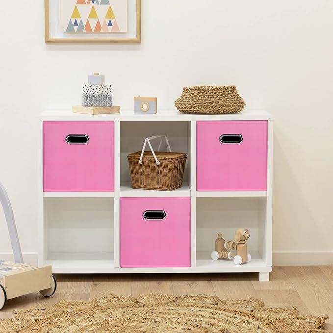 Black Foldable Storage Cubes Bins , Fabric Storage Box Cubes Organizer Baskets with Dual Handles for Home Organizer(Pink)