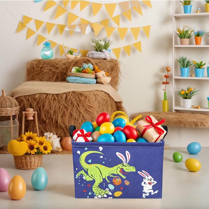 Dinosaur Easter Basket for Kid Large Empty Baby Rectangular Cute Easter Gift Storage Basket Bunny Eggs Décor (Dinosaur Rabbit)