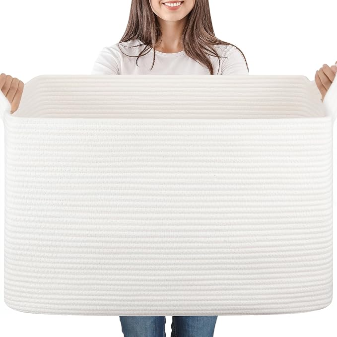 65L Large Woven Blanket Basket for Living Room, 19.7"x15.7"x11.8" | Nursery Laundry Hamper with Handle for Organizing Blankets, Pillows, Toy Storage With Handle, Large Baskets for Organizing