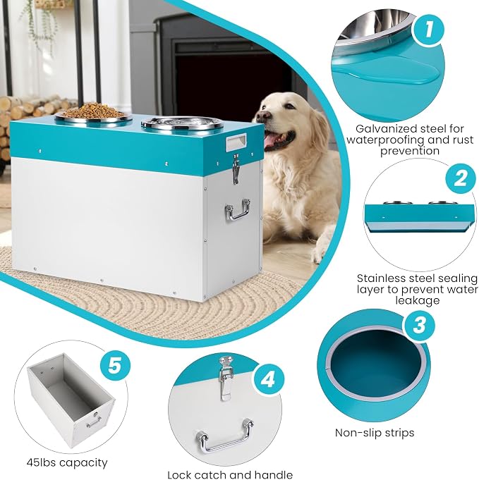 Elevated Dog Bowls with Storage Large Breed 15" H Raised Dog Bowl