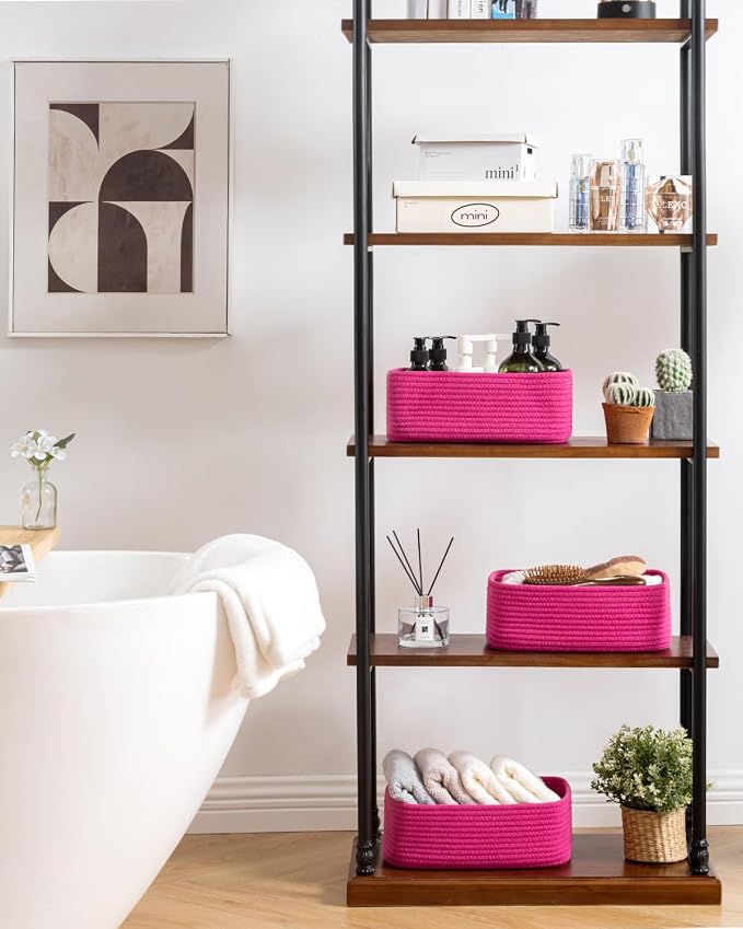 KALLAX Small Woven Storage Basket for Organizing, 12 x 8 x 4.5 inch, 3 Pack | Shelf baskets for closet organization, toy storage and home decor, Perfect as empty gift baskets for holidays, Hot Pink