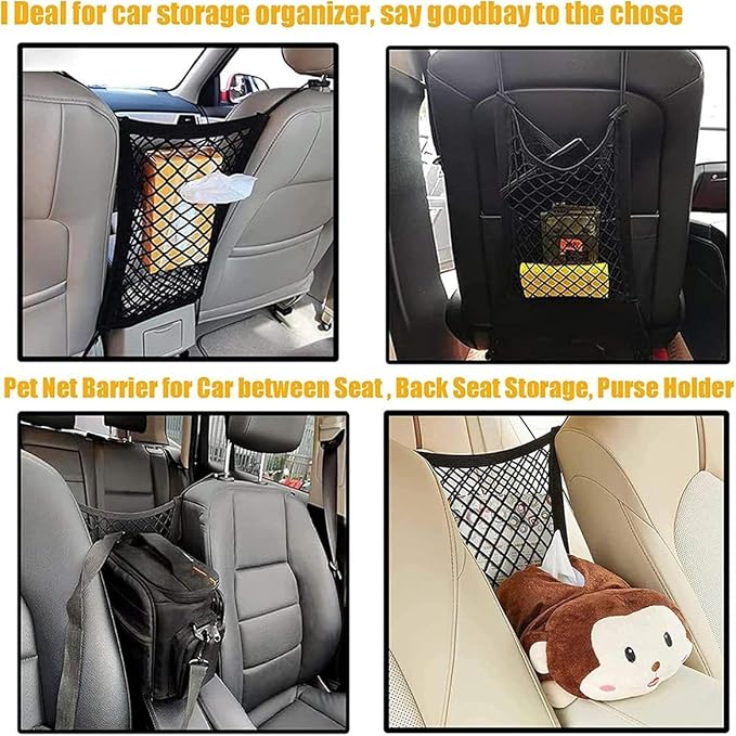 DYKESON Dog Car Net Barrier Pet Barrier with Car Mesh Organizer for Dog & Child, Safety Divider with Upgraded Storage Pouch, Easy Install for Cars & SUVs