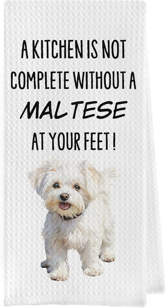 Funny Maltese Kitchen Towels - Maltese Gifts Waffle Weave Dish Towels, Dogs Mom Gifts Decorative Hand Tea Towel for Kitchen, 16x24 Inch