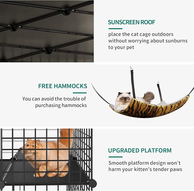 YITAHOME Large Cat Cage with Storage Cube DIY Indoor Catio Cats Enclosures Metal Cat Playpen with Large Hammock for 1-4 Kittens 4 Tiers Cat Kennel