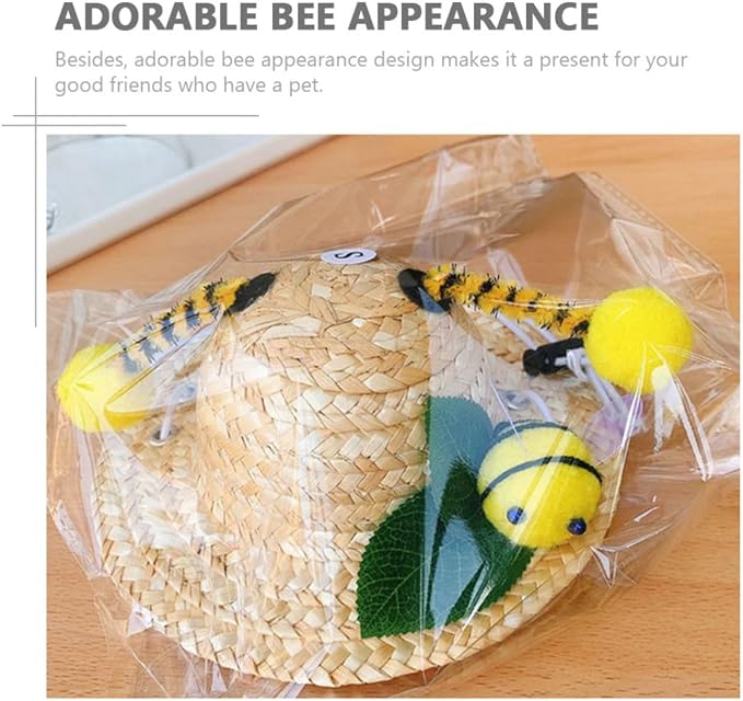 YARNOW Creative Bee-Shaped Pet Hat for Dogs and Cats, Wheat-Straw Material, Safe and Delicate Design, for Holidays and Halloween Party Decoration