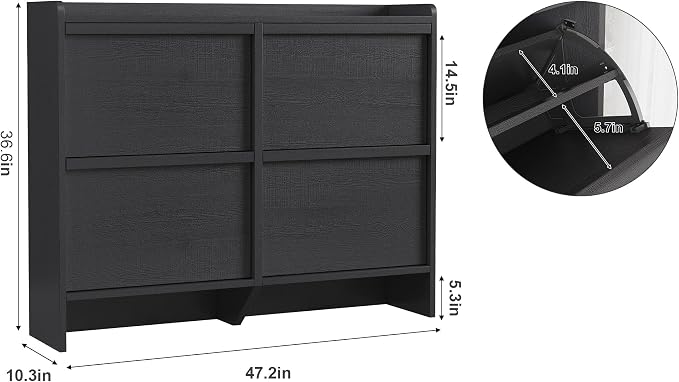 GarveeHome Shoe Cabinet with 4 Flip Drawers, Wooden Shoe Organizer Cabinet with Adjustable Shelf, Shoe Storage for Entryway, Hidden Shoe Cabinet for Hallway, Living Room, Black