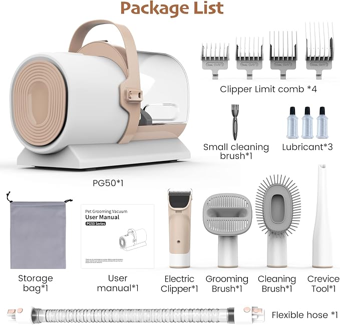 FIXR Dog Grooming Vacuum, Pet Grooming Kit with Dog Clippers, 2.5L Dust Cup 11000Pa Dogs Vacuum for Shedding Grooming, 5 Grooming Tools Home Cleaning in 1, Low Noise Pet Grooming Vacuum for Dogs