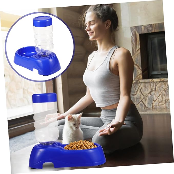 balacoo Dog Waterer Pet Food Feeder and Water Water Dispenser Bowl Gravity Water Bowl for Dogs Cats (Blue)