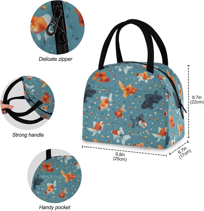 Lunch Bag Fish Food Pet Goldfishes Insulated Lunch Box Cooler Lunch Container Organizer Reusable Lunch Tote Bags for Work Travel Outdoor