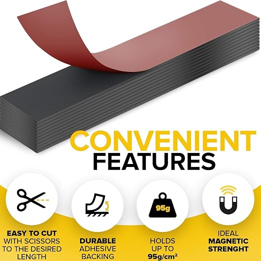 X-bet MAGNET Super Sticky Adhesive Magnetic Strips, 6x1 (15x2.5cm), 6 pcs | Flexible Magnet Strips, Adhesive Backing, Easy to Cut & Mount, For Crafts, Labels & Light Organization