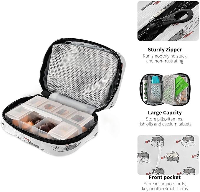 Love Between Pets Pattern Pill Organizer Portable Travel Pill Case Weekly Pill Box for Medicine Vitamin Supplement