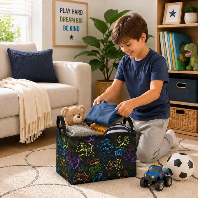 Rectangular Game Basket Storage for Boys toy Box kids Room Decor | Waterproof collapsible storage box,Rectangular Game Storage Basket,Kids toy Laundry Hamper Storage Basket Room Decor(Game)