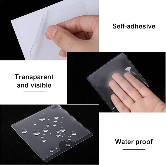 36 Pack Adhesive Index Card Pockets, 3.5" x 3.5", Clear, Top Open | Clear Pvc, Self-Adhesive Backing, Top-Loading Design, For Bins, Shelves, Totes, Office And Library Use