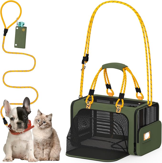 PAWZIDEA Expandable Pet Carrier for Small Cats & Dogs, TSA Airline Approved | 18"×11"×11" Soft-Sided Small Dog Travel Bag, Collapsible Top-Load Cat Carrier for 2 Cats Under Seat, Puppy Car Seat Up 15lbs