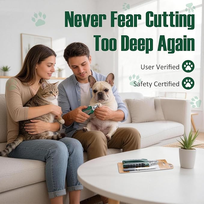 Dog Nail Clippers with Nail File, Ergonomic Dog Nail Trimmers to Avoid Over Cutting, Razor-Sharp Stainless Steel Blade with Safety Guard for Large/Small Pet Dogs, Green