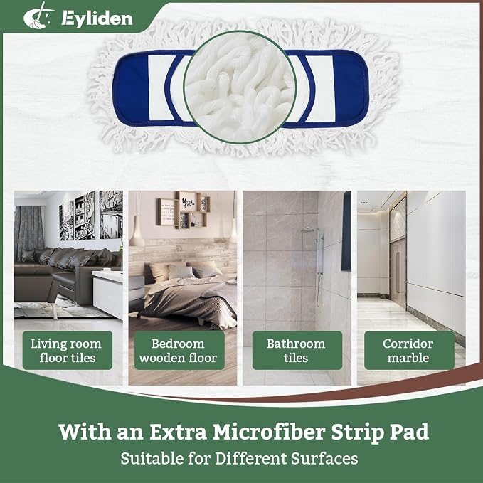 Eyliden Dust Mop, 2 Microfiber Pads, Home Commercial Cleaning, Quick Swap | 52.6" Adjustable Handle, 360° Swivel, Washable, Wet Dry Mops for Kitchen Hardwood Vinyl Tile Floor Cleaning, Push Dust Broom