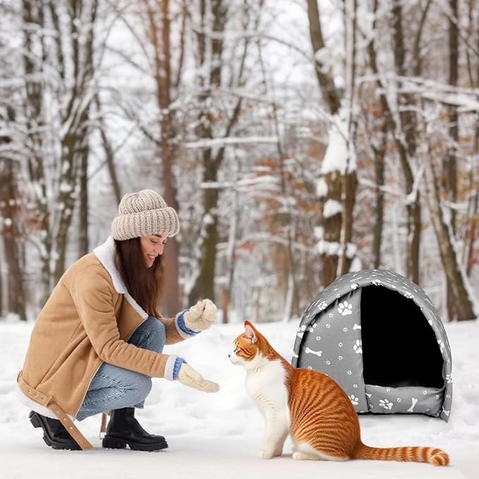 3 Pcs 21.26" x 16.54"x 14.17" Cat Houses for Outdoor Cats Bulk Weatherproof Waterproof Rainproof Foldable Cotton Insulated Feral Dogs Tent Shelter Pet Beds for Warm Outdoor Indoor Garden a 6kg Kitten