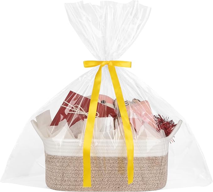 OIASKET Gift Basket Empty with Handle, Small Woven Baskets for Gifts Empty | 13.6"x10"x5.9", Baby Shower Toy Storage Baskets, Dog Toy Storage for Organizing, with Gift Bag Ribbon Tissue Paper