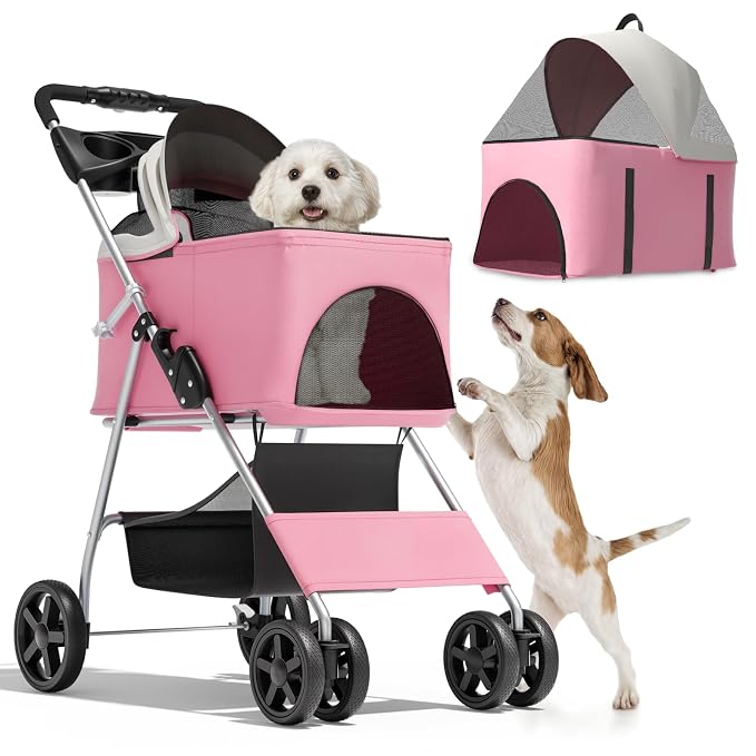 Magshion 3-in-1 Foldable Pet Stroller for Small to Medium Dogs and Cats | Dog Travel Jogger with Detachable Carrier, Cup Holder & Storage Basket, For Small/Medium Dogs & Cats Up to 33 lbs