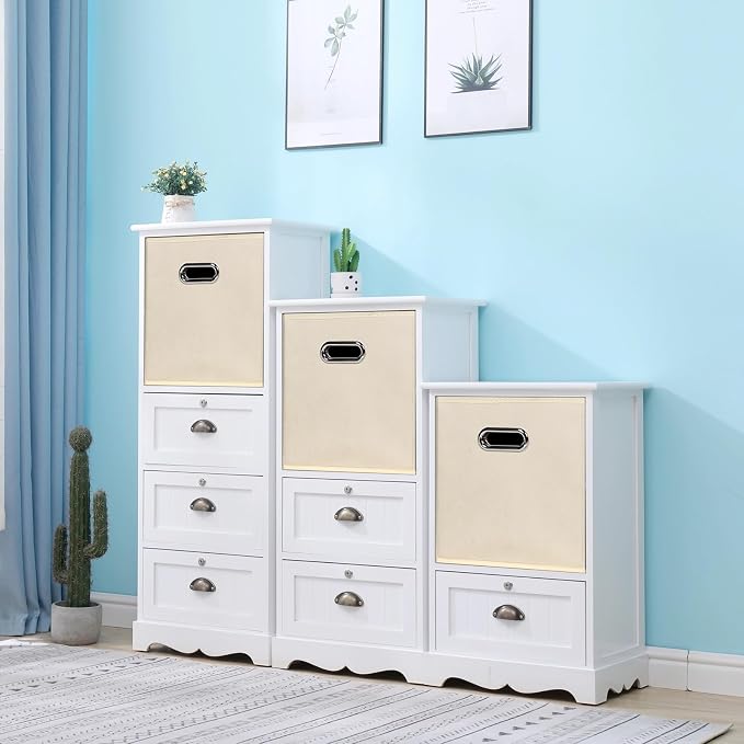 Black Foldable Storage Cubes Bins, Fabric Storage Box Cubes Organizer Baskets with Dual Handles for Home Organizer,Set of 6,(Creamy-White)