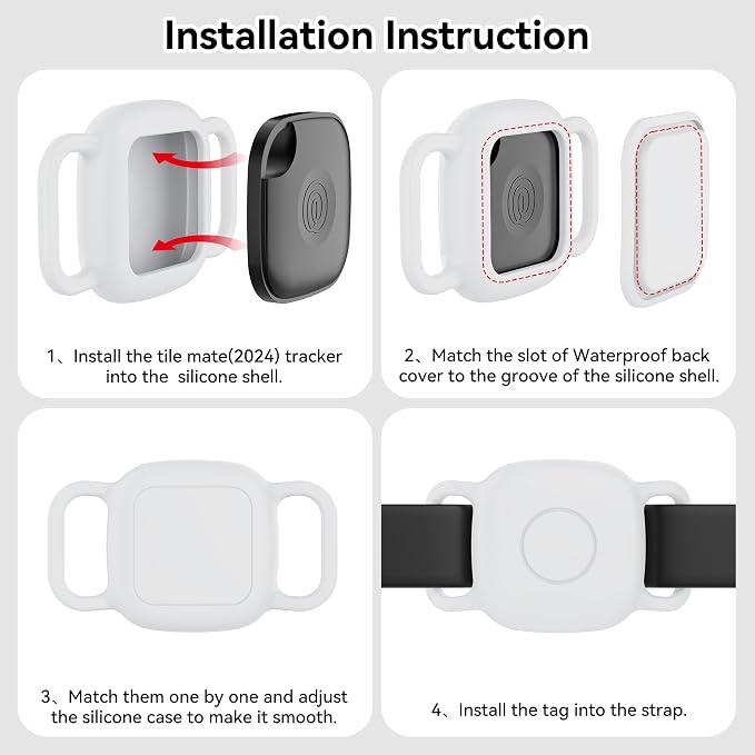DDJ Waterproof Dog Collar Holder for Life360 Tile Mate Tracker, 2-Pack Durable Silicone Cover, Anti Lost for Life 360 Tile Tracker Case for Cat & Pet Collars, Easy Installation, Lightweight, White