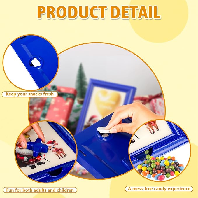 Candy Dispenser Picture Frame, Wall-Mount & Tabletop Gumball Machine with Multiple Designs for Candy, Nuts, Treats, Interactive Home and Office Decor (Santa Claus & Deer, Off-White)
