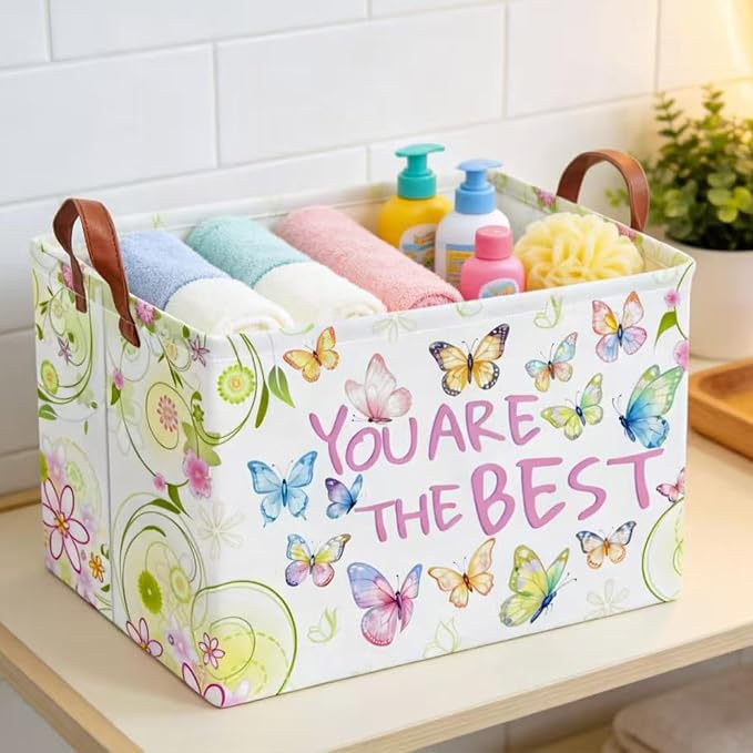 NTAOHAMPER Rectangular Storage Basket Empty,Storage Bin with Handles,Room Decor,Gift Basket,Book Box(Blessing Butterfly)