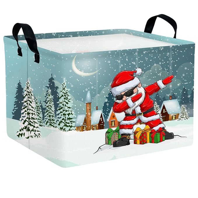 Empty Large Christmas Basket for Gifts Women Collapsible Storage Bin Kids Toy Box Holiday Décor (Personalized Dancing Santa Claus)